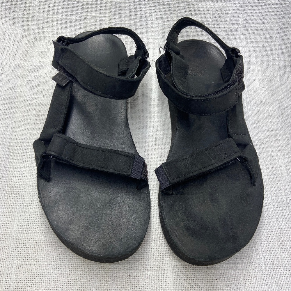 Teva Black Leather Velcro Strap Sandal - Size 9